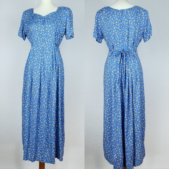 Vintage Dresses & Skirts - Vintage 90s Daisy Floral Maxi Dress Blue Grunge